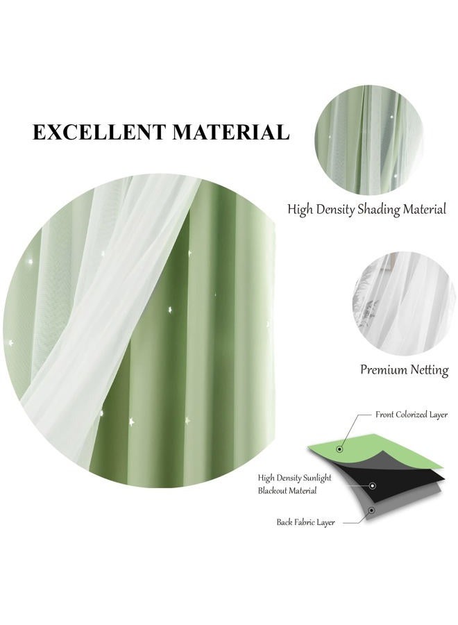 Loyala Stars Blackout Curtains for Bedroom - Double Layer, Kids, Cute - 63 Inch Long, Green, 42 x 63 Inch - Image 5