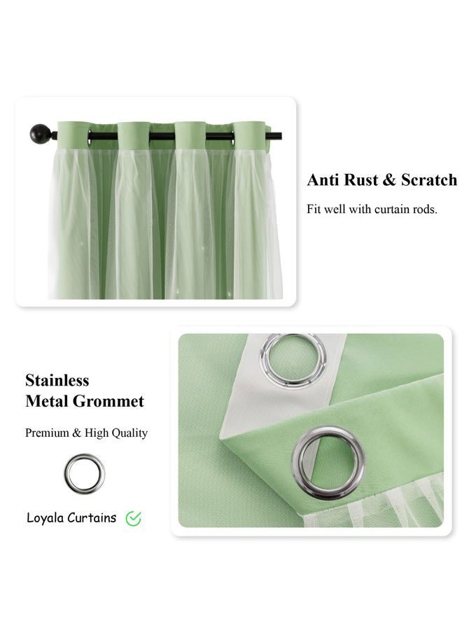 Loyala Stars Blackout Curtains for Bedroom - Double Layer, Kids, Cute - 63 Inch Long, Green, 42 x 63 Inch - Image 4