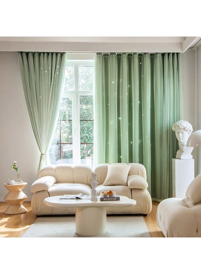 Loyala Stars Blackout Curtains for Bedroom - Double Layer, Kids, Cute - 63 Inch Long, Green, 42 x 63 Inch - Image 1