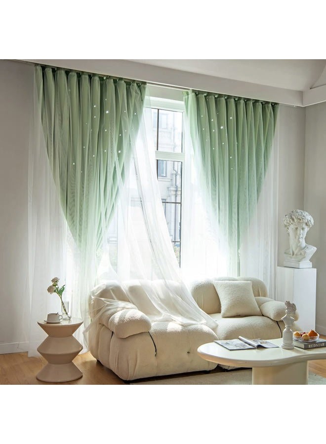 Loyala Stars Blackout Curtains for Bedroom - Double Layer, Kids, Cute - 63 Inch Long, Green, 42 x 63 Inch - Image 3