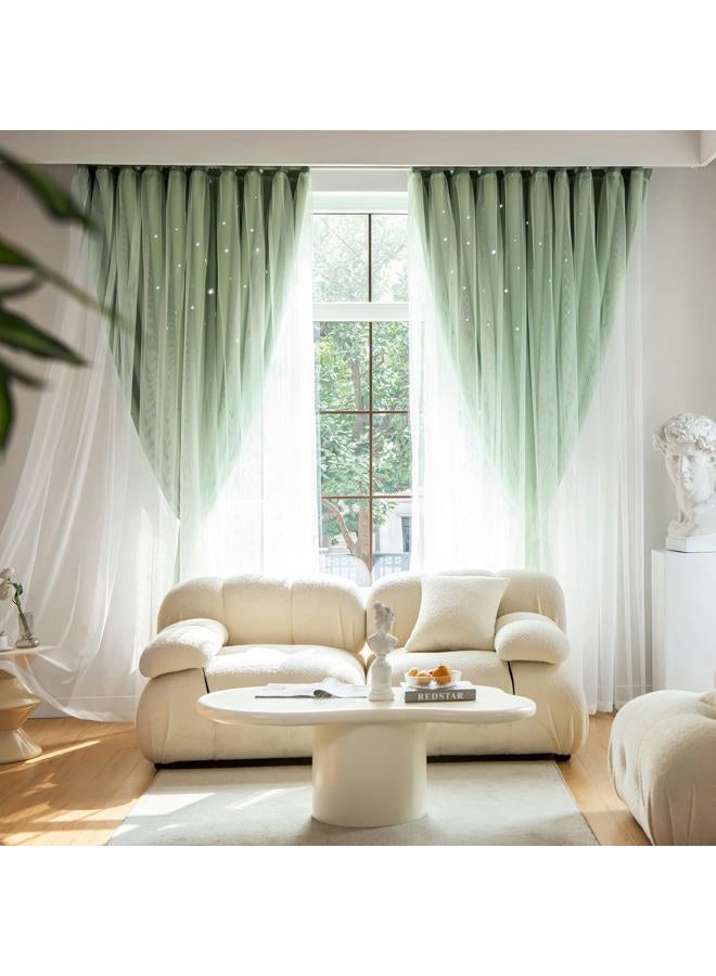 Loyala Stars Blackout Curtains for Bedroom - Double Layer, Kids, Cute - 63 Inch Long, Green, 42 x 63 Inch - Image 2