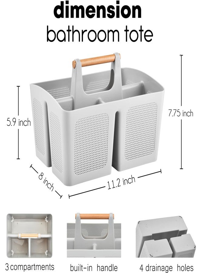 ALINK Portable Shower Caddy Basket with Compartments, Plastic Divided Cleaning Caddy Organizer Storage Tote with Handle for Bathroom, College, Dorm Room Essentials, Light Gray - Image 2