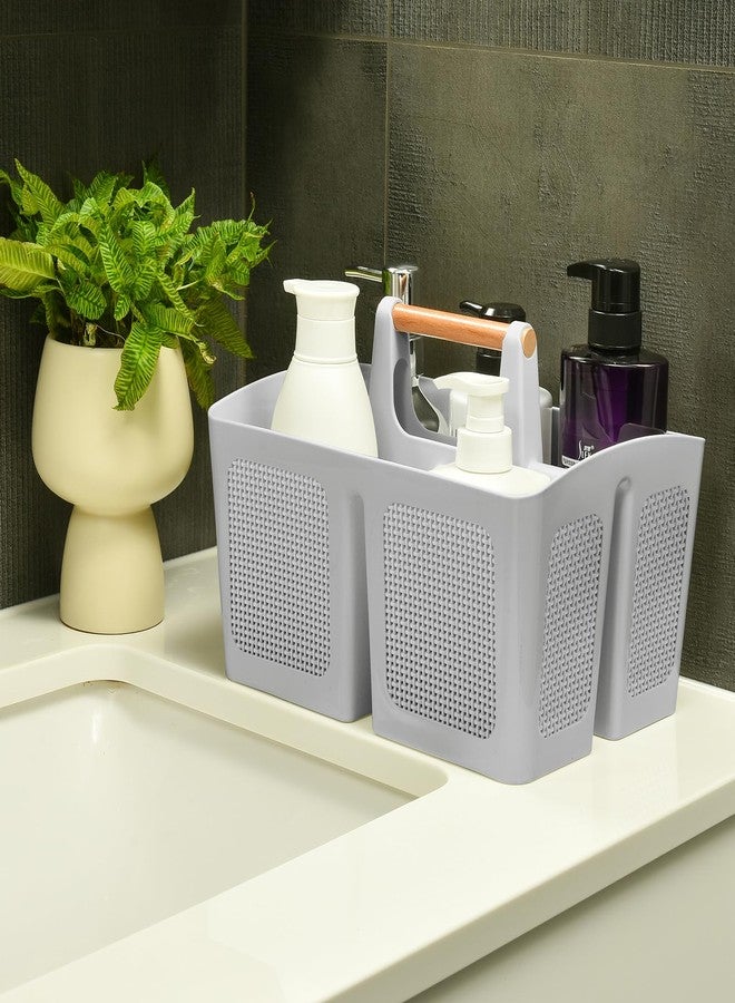 ALINK Portable Shower Caddy Basket with Compartments, Plastic Divided Cleaning Caddy Organizer Storage Tote with Handle for Bathroom, College, Dorm Room Essentials, Light Gray - Image 3
