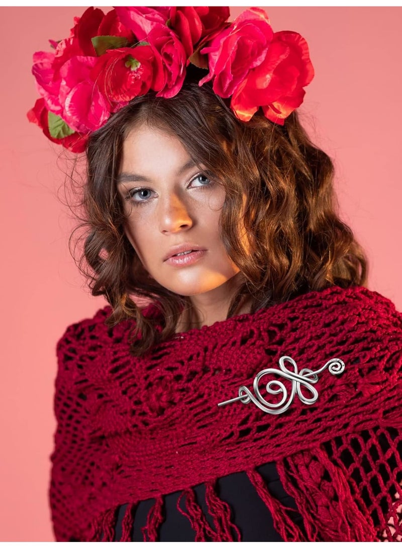 SOLARAE Shawl Pin, 3 Pcs Vintage Scarf Pin, Cloak Pin Sweater Brooch Metal Hair Barrette with Stick for Women Girls Knitter Handmade Cape - Image 4