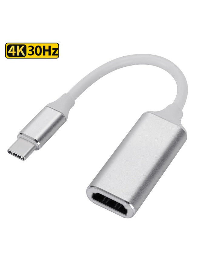 Type-C To HDMI Converter Type-c To HDMI Cable Mobile Phone Computer TV Screen Converter-Color:Type-c To Hdmi (4k30hz) High Gloss Aluminum Shell Silver - Image 1