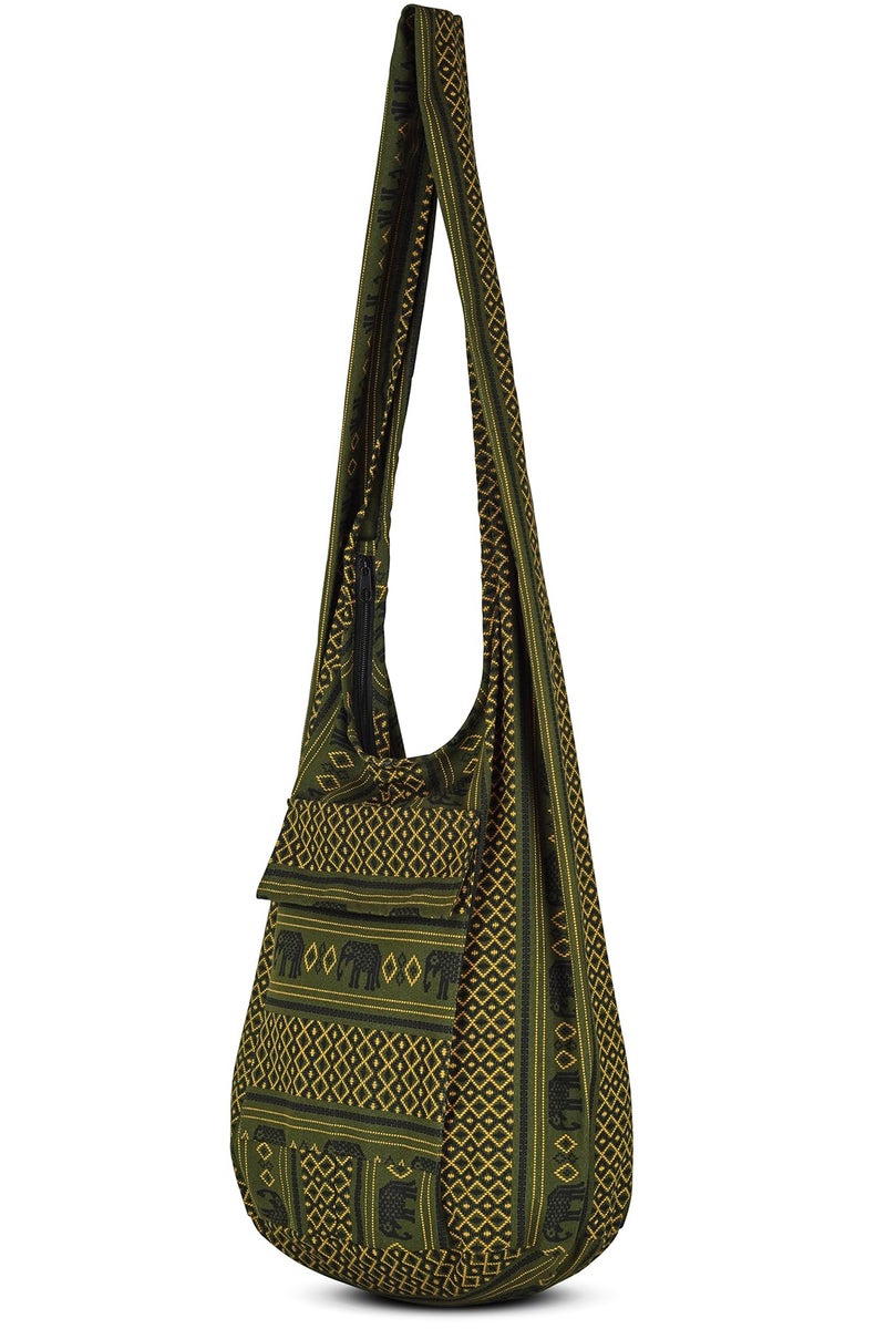 Your Cozy Boho Crossbody Bag for Women â€“ Handmade Cotton Sling Bag Lightweight Unisex Travel Purse with Zipper (Ele Olive) - Image 4