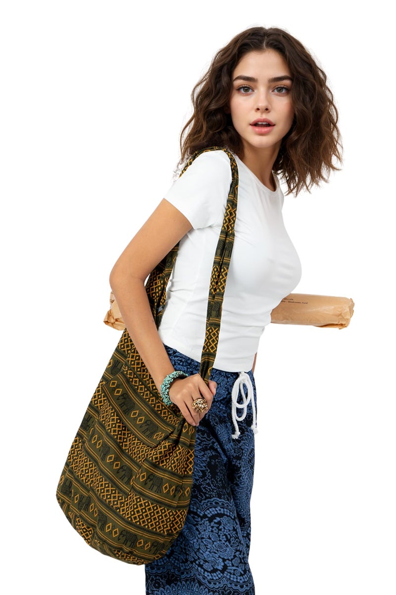 Your Cozy Boho Crossbody Bag for Women â€“ Handmade Cotton Sling Bag Lightweight Unisex Travel Purse with Zipper (Ele Olive) - Image 2