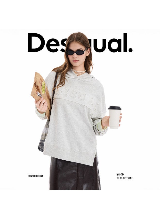 DESIGUAL 25 مجموعة جديدة خريف/شتاء سترة نسائية رمادية محبوكة بتصميم ممزق مع غطاء رأس - Image 4
