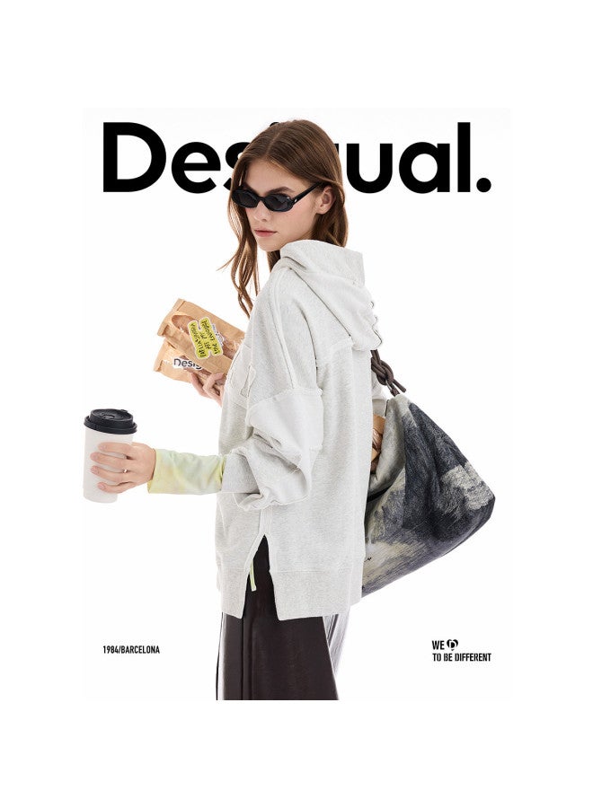 DESIGUAL 25 مجموعة جديدة خريف/شتاء سترة نسائية رمادية محبوكة بتصميم ممزق مع غطاء رأس - Image 5