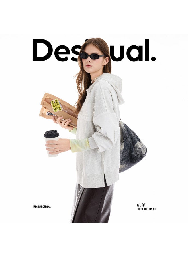 DESIGUAL 25 مجموعة جديدة خريف/شتاء سترة نسائية رمادية محبوكة بتصميم ممزق مع غطاء رأس - Image 2