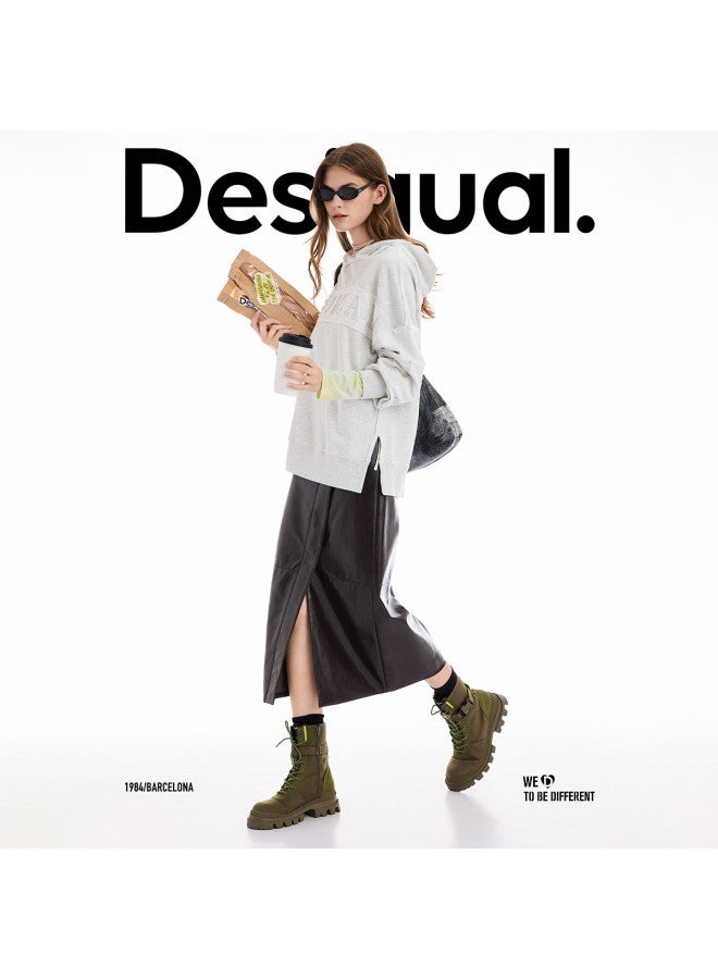 DESIGUAL 25 مجموعة جديدة خريف/شتاء سترة نسائية رمادية محبوكة بتصميم ممزق مع غطاء رأس - Image 3