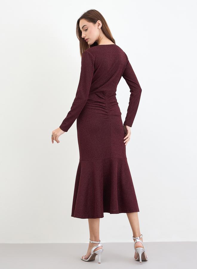 Styli Women Burgundy Mermaid Hem Midi Dress - Image 5