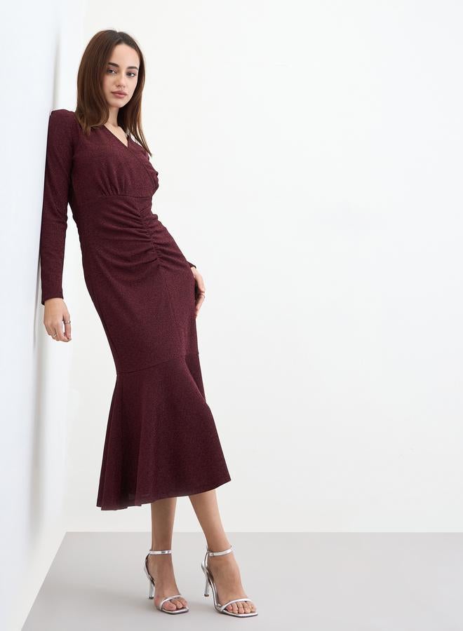 Styli Women Burgundy Mermaid Hem Midi Dress - Image 1