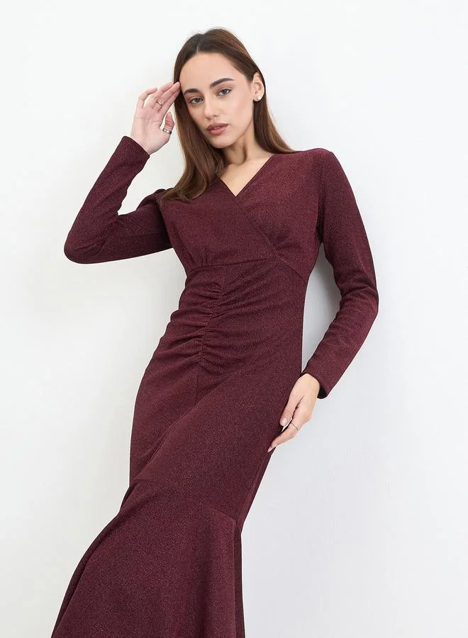 Styli Women Burgundy Mermaid Hem Midi Dress
