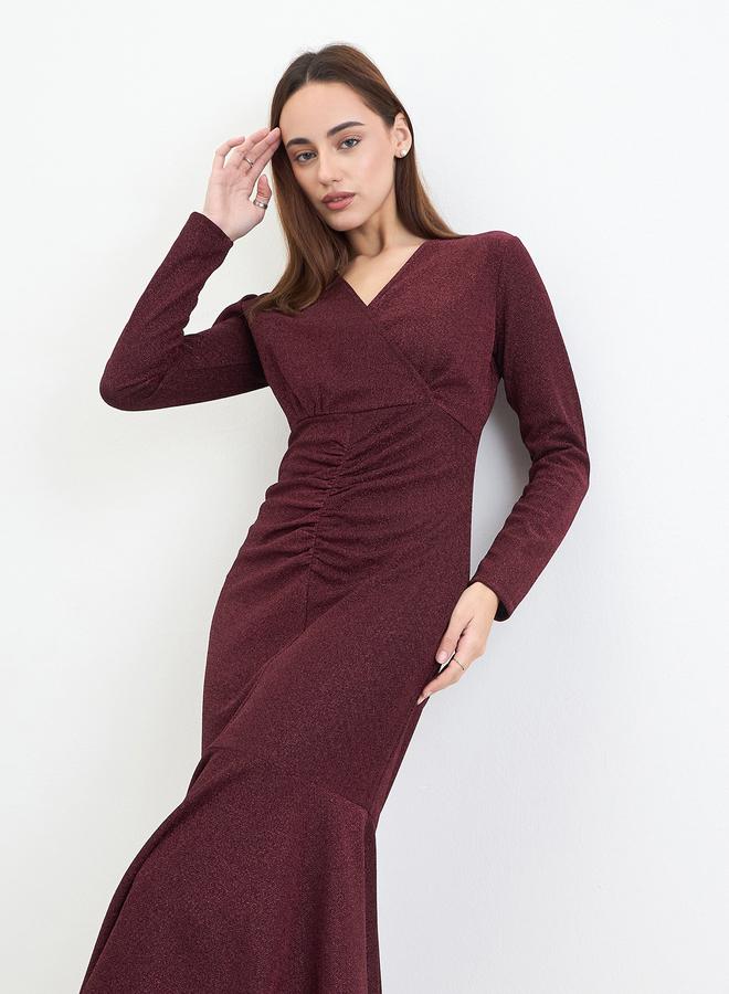Styli Women Burgundy Mermaid Hem Midi Dress - Image 2