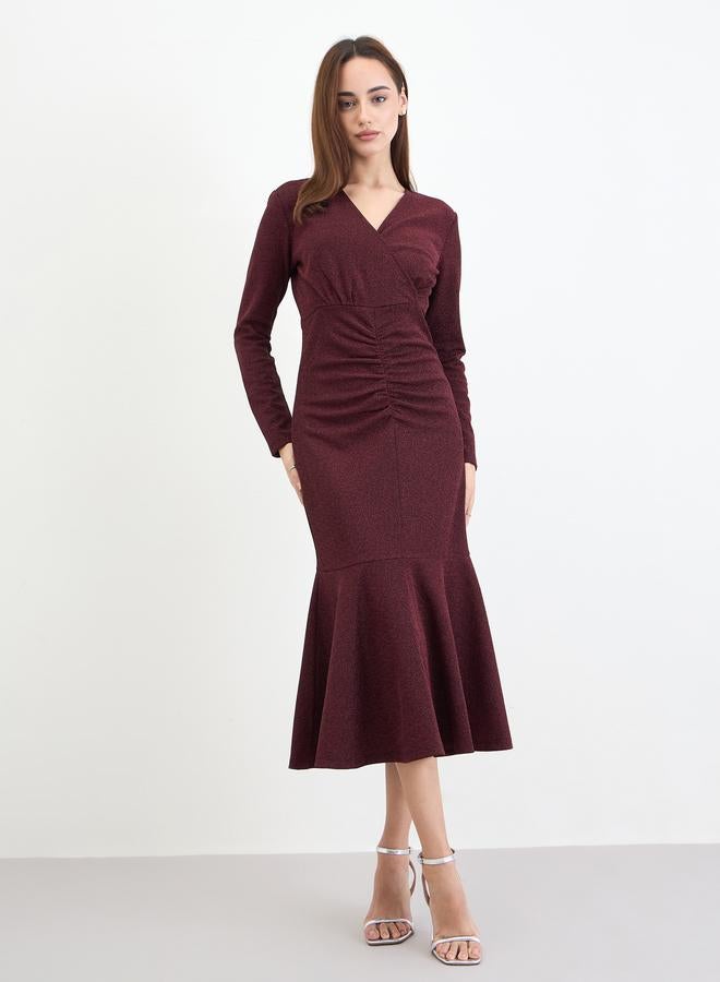 Styli Women Burgundy Mermaid Hem Midi Dress - Image 3