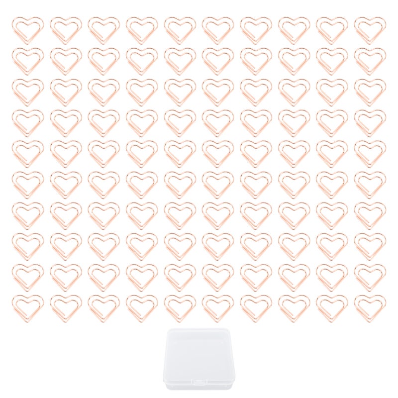 Heart Shaped Paper Clips: Rose Gold, Sturdy Metal Material, Holds 20-30 Sheets - Cute Stylish Design, Metal Paper Clips for Home, School, Office Organization & Students - Image 1