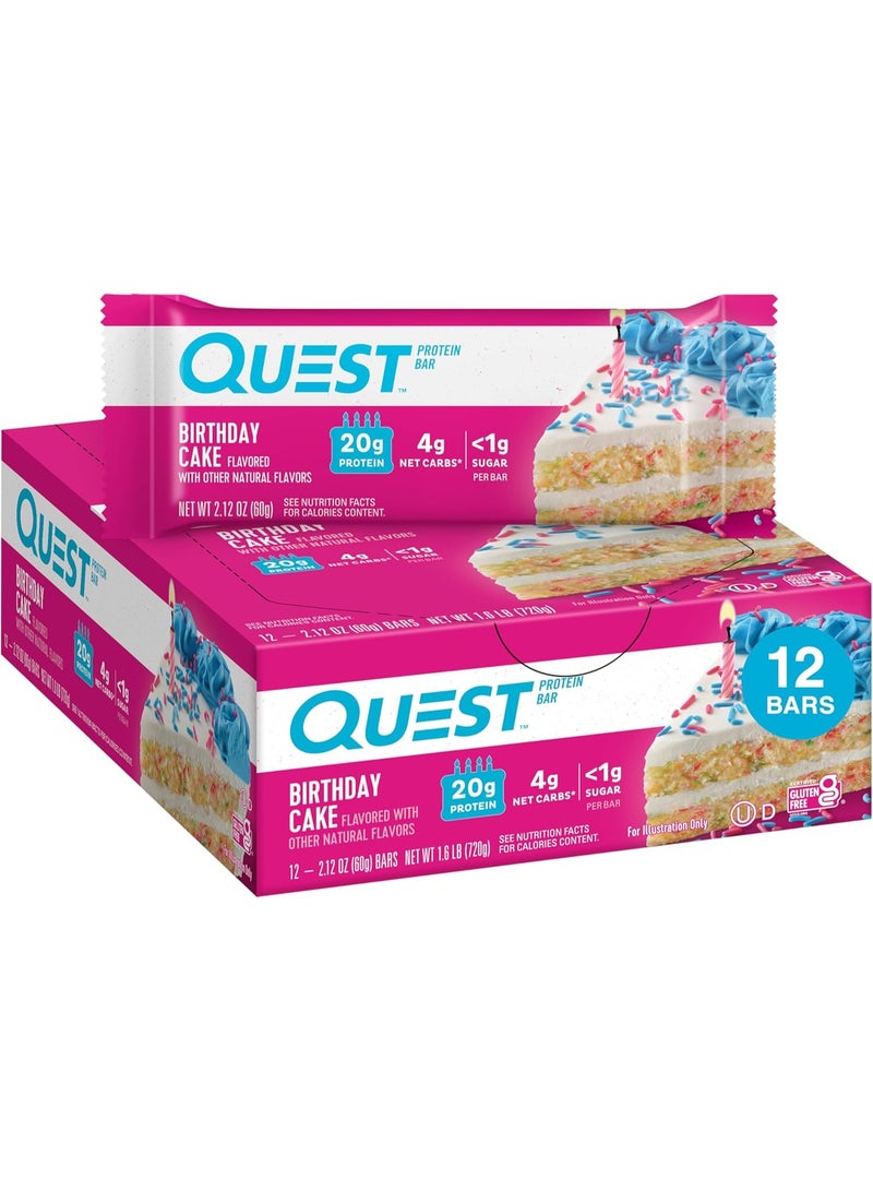 ألواح بروتين كويست بنكهة كعكة عيد الميلاد - ألواح وجبات خفيفة غنية بالبروتين، قليلة السكر، قليلة الكربوهيدرات (عبوة من 12 قطعة × 60 غرام) - Image 1