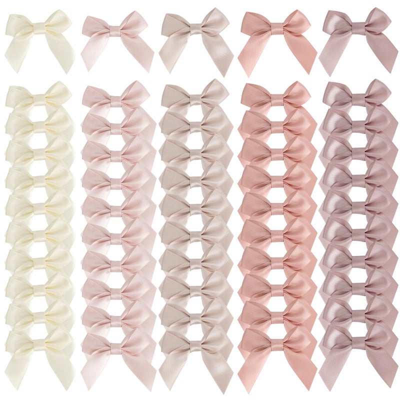 AIMUDI 5 Colors Pink 2" Satin Bows Self Adhesive Satin Bows for Gift Wrapping Premade Satin Bows with Double-Sided Tape for Making Crafts Baby Shower Birthday Party Wedding Decorations, 50 PCs - Image 1