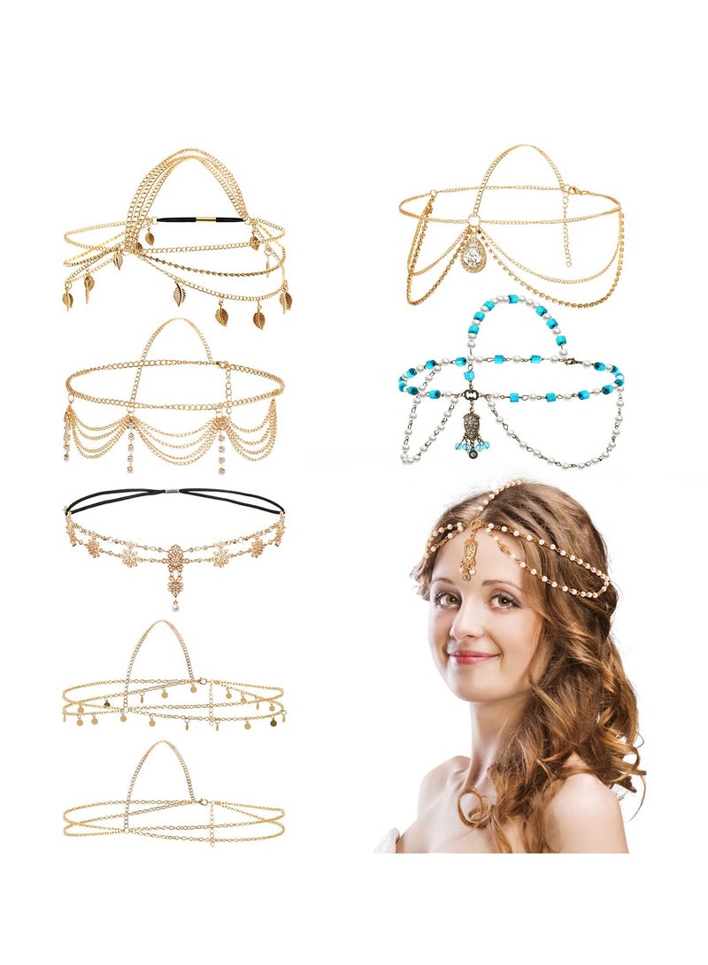 SYOSI 8 Pcs Gold Head Chain Jewelry Boho Headband Head Chain Head Chain Jewelry Prom Costume Hair Accessories Tassel Chain Hair Band Fashion Headbands Headpieces for Prom Wedding - Image 1