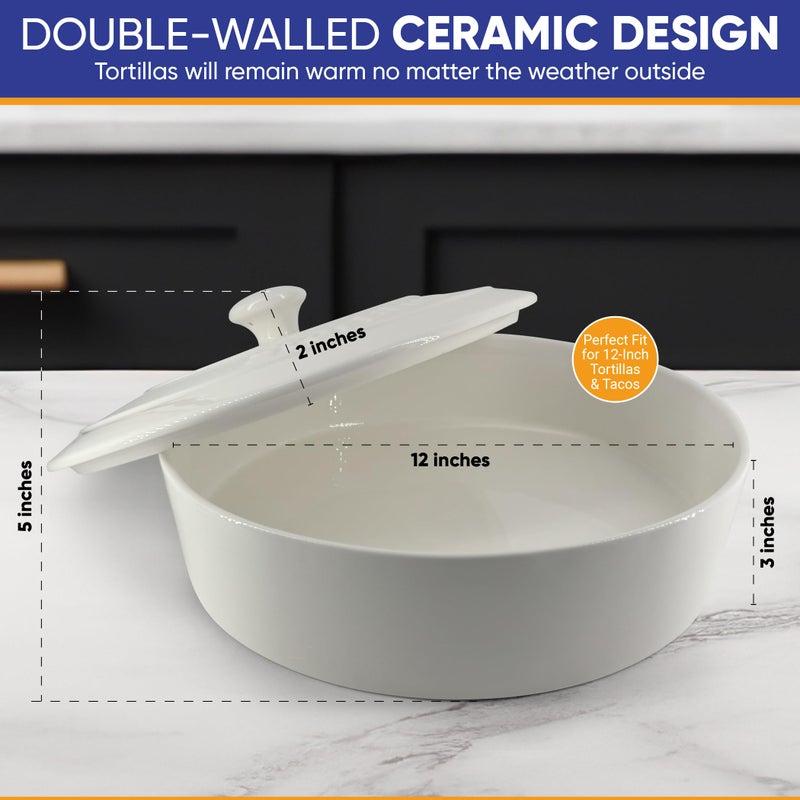 StarBlue 12 Inches Ceramic Tortilla Warmer with FREE Recipes ebook - White, Insulated One Hour, Chapati, Roti, Microwavable, Oven Safe - Image 3