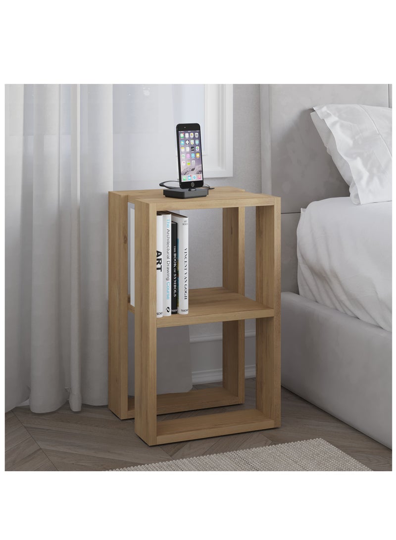 موراه طاولة جانبية عصرية من موراه هوم لوني | طاولة جانبية متعددة الاستخدامات لغرفة النوم والمعيشة | طاولة بطابقين | 30×34×55 سم، لون خشب البلوط - Image 1