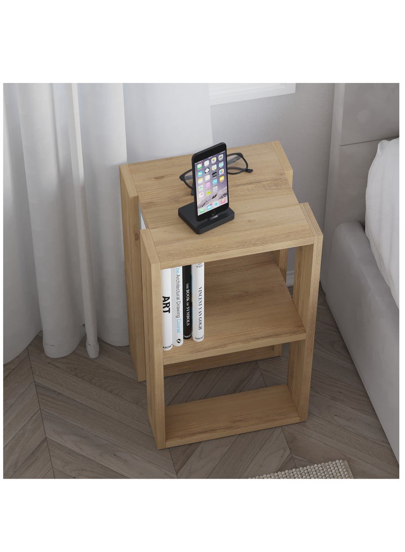 موراه طاولة جانبية عصرية من موراه هوم لوني | طاولة جانبية متعددة الاستخدامات لغرفة النوم والمعيشة | طاولة بطابقين | 30×34×55 سم، لون خشب البلوط - Image 2