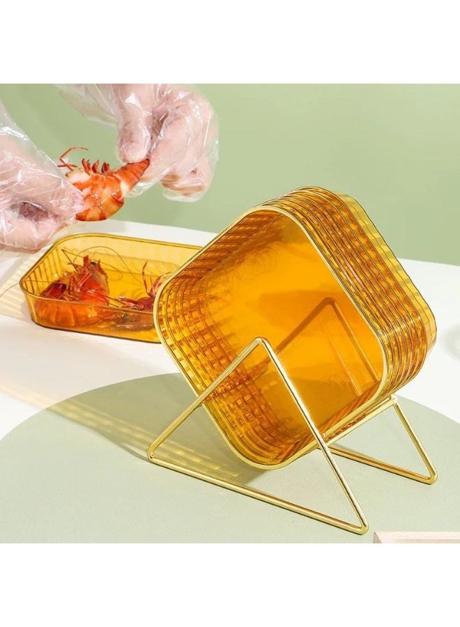 Acrylic serving tray set with stand, size 15.2*15.2 cm, 6 trays + gold stand  - Image 2
