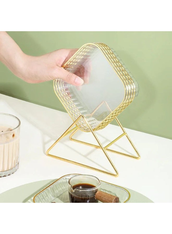 Acrylic serving tray set with stand, size 15.2*15.2 cm, 6 trays + gold stand  - Image 3