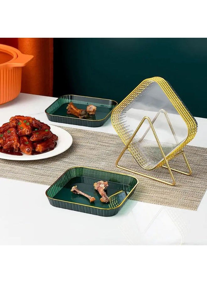 Acrylic serving tray set with stand, size 15.2*15.2 cm, 6 trays + gold stand  - Image 1