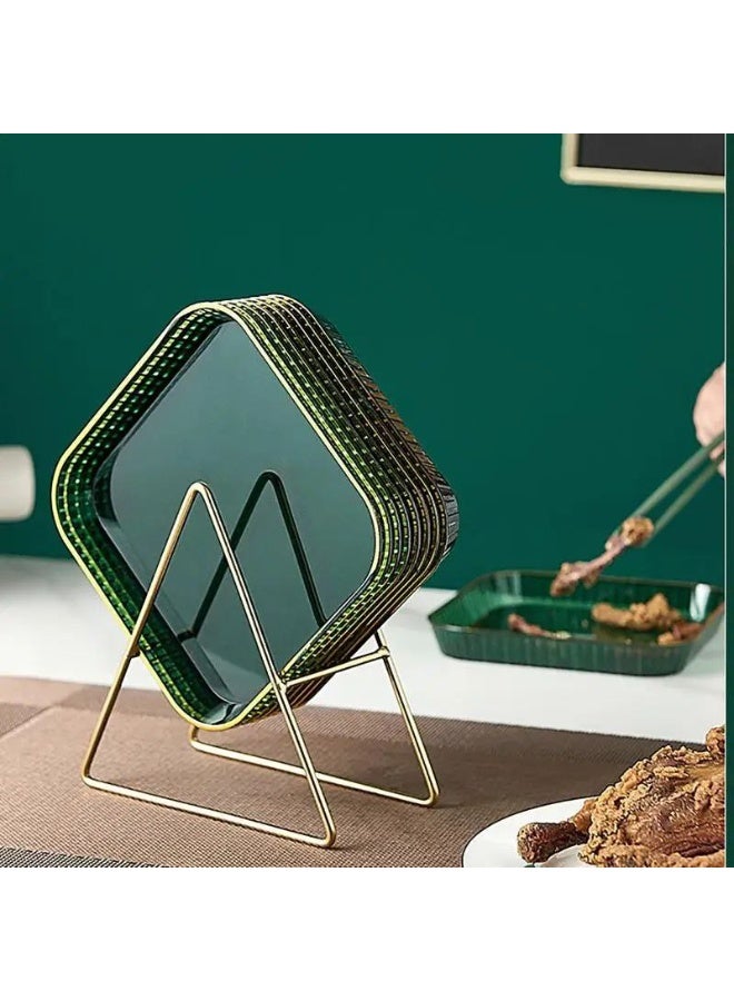 Acrylic serving tray set with stand, size 15.2*15.2 cm, 6 trays + gold stand  - Image 4