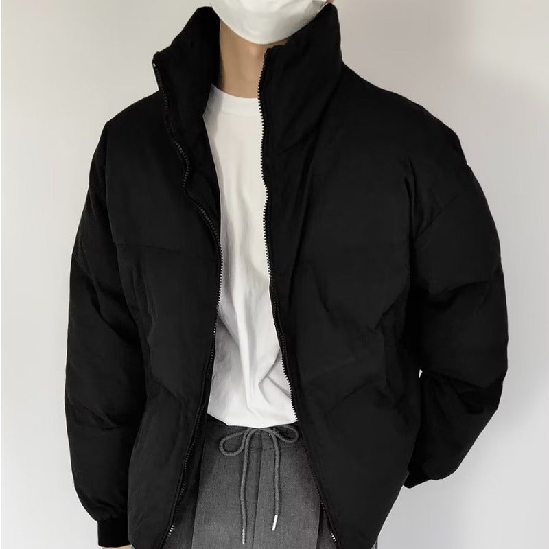 Winter Hong Kong style cotton-padded coat mens thickened warm bread coat sports casual fashion brand handsome solid color stand collar cotton-padded coat Green - Image 3