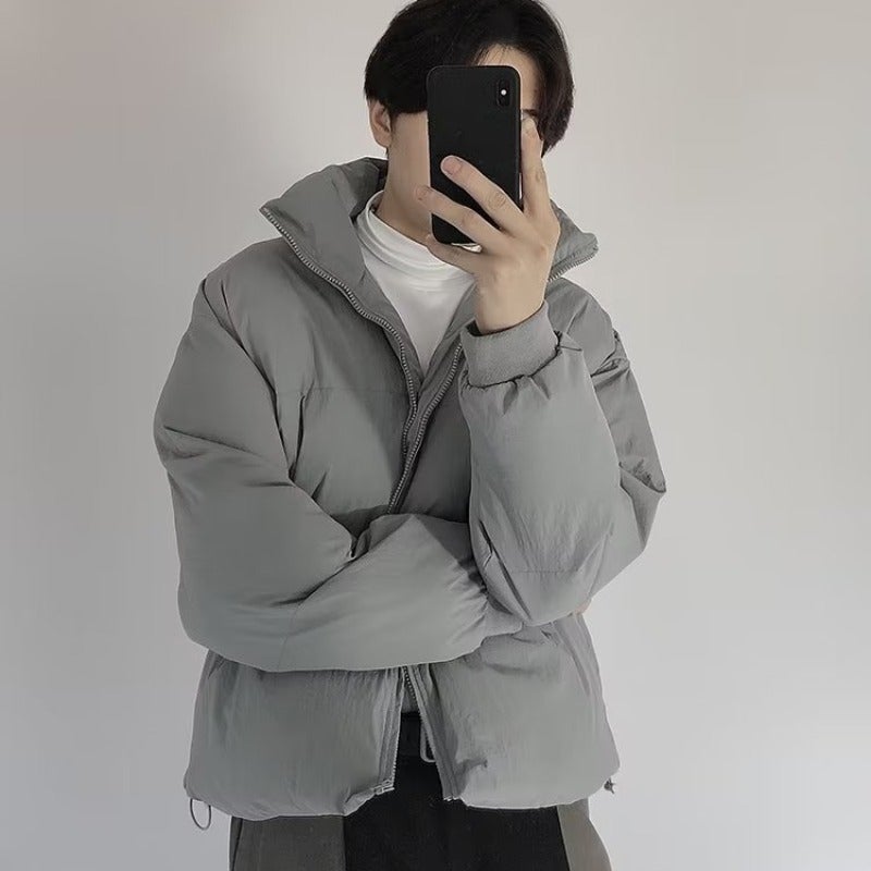 Winter Hong Kong style cotton-padded coat mens thickened warm bread coat sports casual fashion brand handsome solid color stand collar cotton-padded coat Green - Image 2
