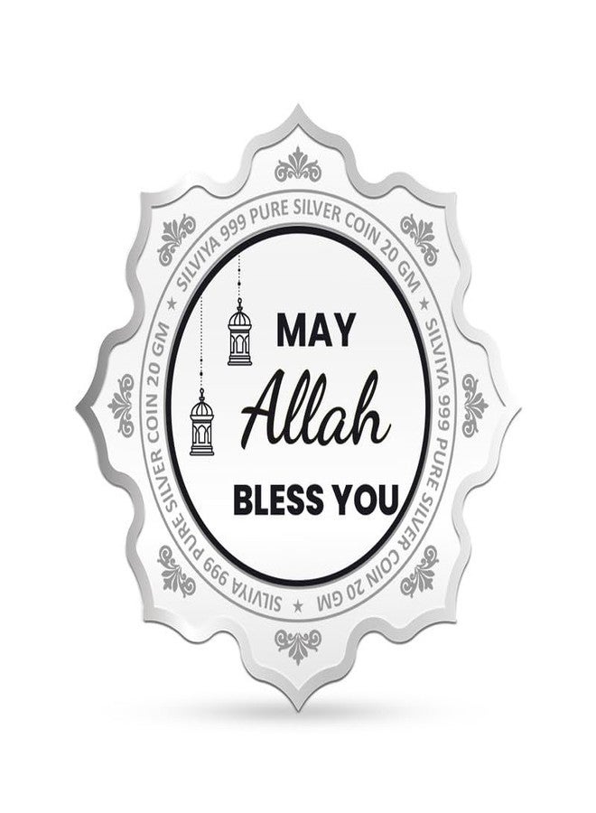 Silviya BIS Hallmarked Eid 999 Pure Silver Coin (20g) Lotus Shape: Islamic Festival Gift - Ramadan Mubarak - Religious Souvenir - Image 3