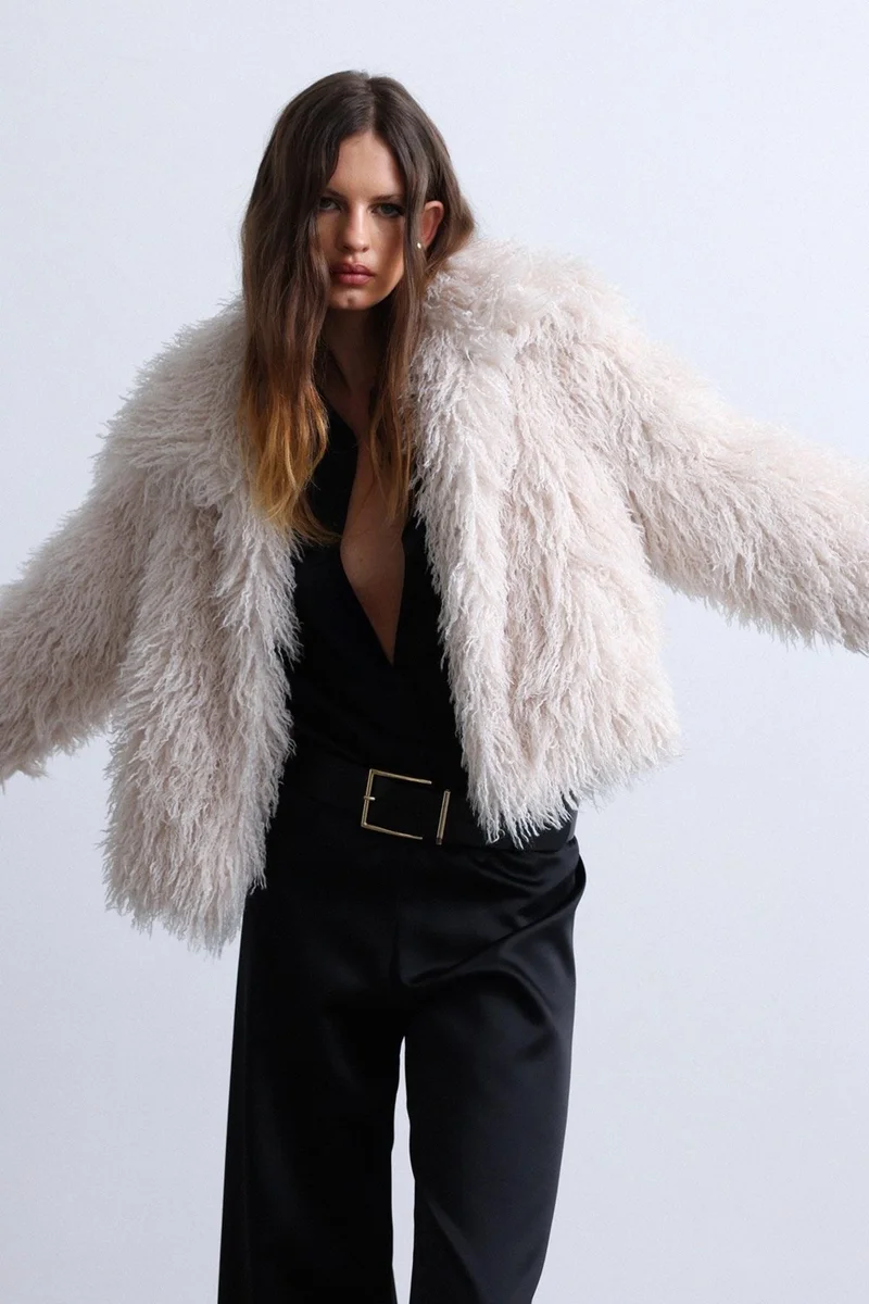 Suud Collection Ecru Suzie Faux Fur Jacket