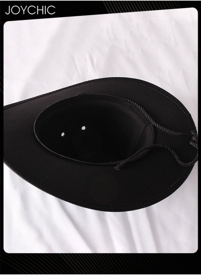 Joychic Classic Wide Brim Sun Protection Western Cowboy Style Hat with Adjustable Drawstring for Men Women Outdoor Travel Camping Black  - Image 5