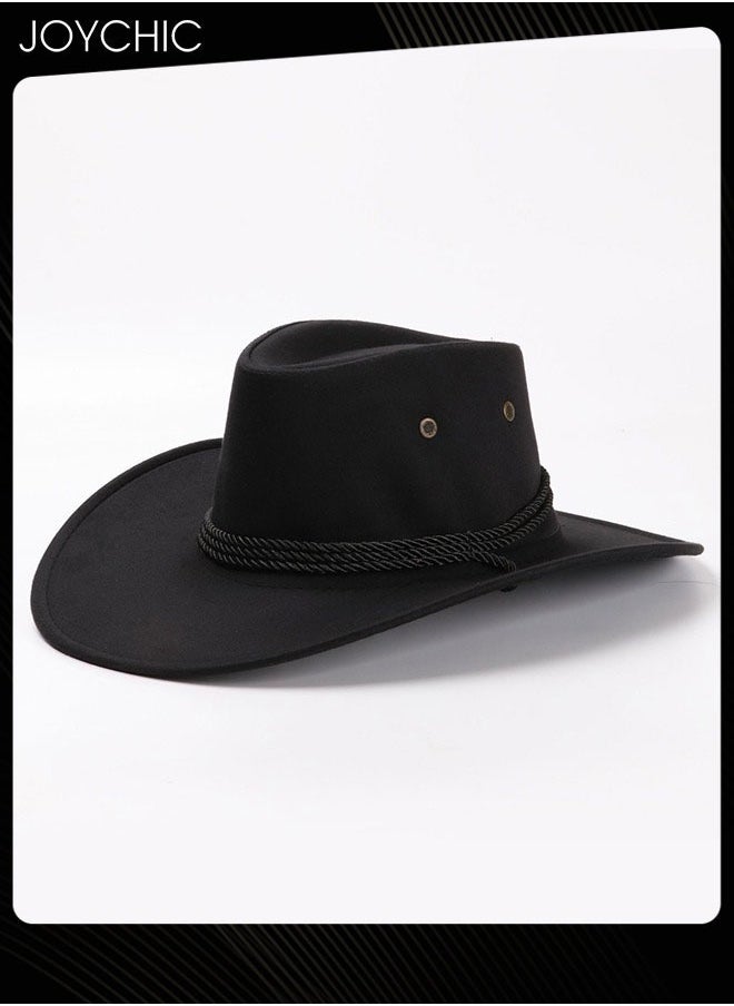 Joychic Classic Wide Brim Sun Protection Western Cowboy Style Hat with Adjustable Drawstring for Men Women Outdoor Travel Camping Black  - Image 2