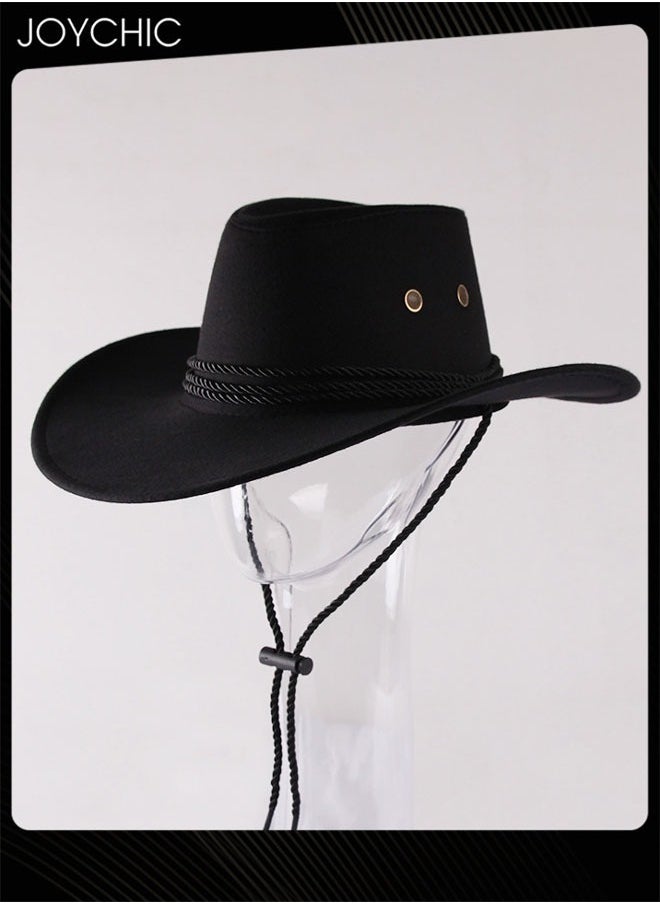 Joychic Classic Wide Brim Sun Protection Western Cowboy Style Hat with Adjustable Drawstring for Men Women Outdoor Travel Camping Black  - Image 1