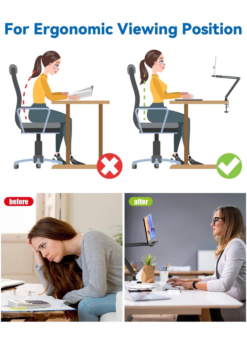 XiuWoo Desk Clamp Acrylic Book Stand for Reading, Ergonomic Design Adjustable Height up to 20 inches with Rotating Bases Cookbook Stand, Suitable for Recipe Sheet Music Tablet,Black - Image 2