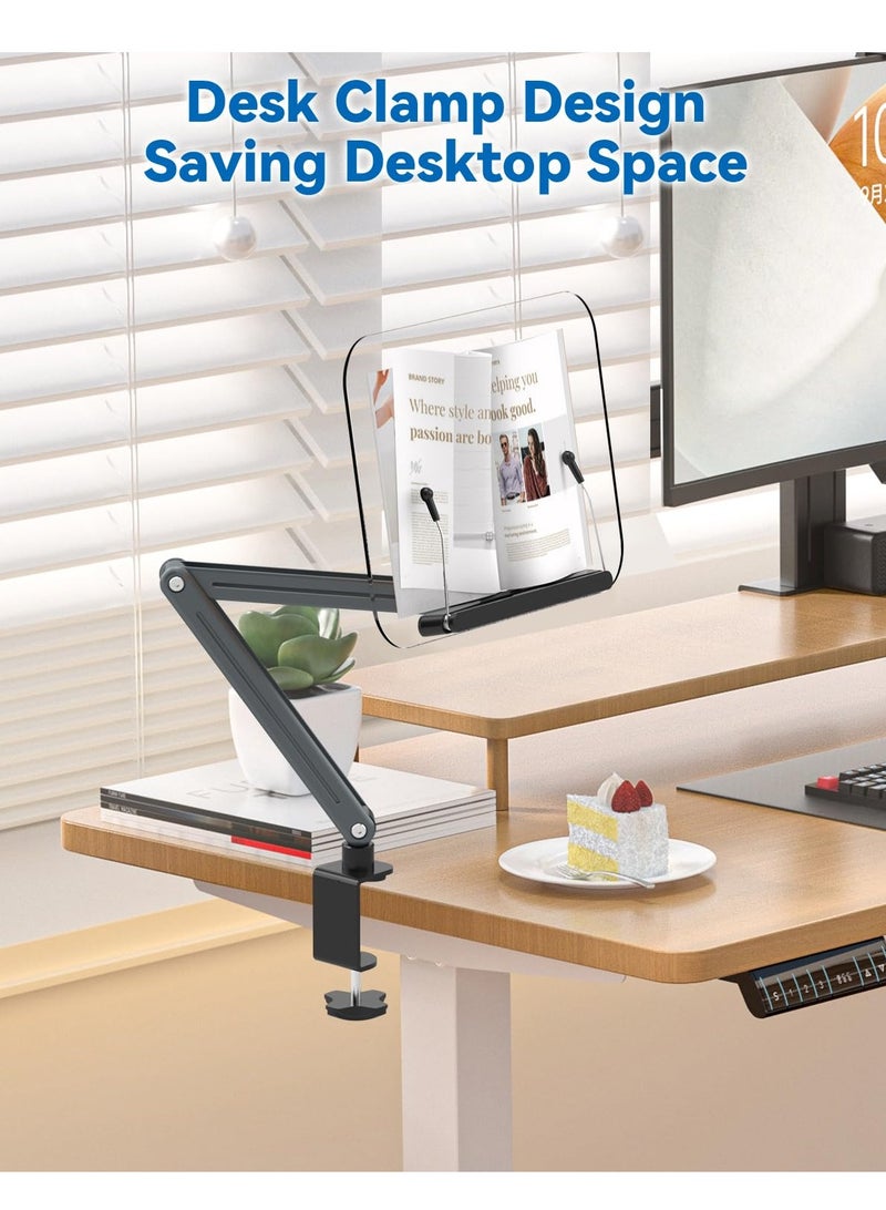 XiuWoo Desk Clamp Acrylic Book Stand for Reading, Ergonomic Design Adjustable Height up to 20 inches with Rotating Bases Cookbook Stand, Suitable for Recipe Sheet Music Tablet,Black - Image 3