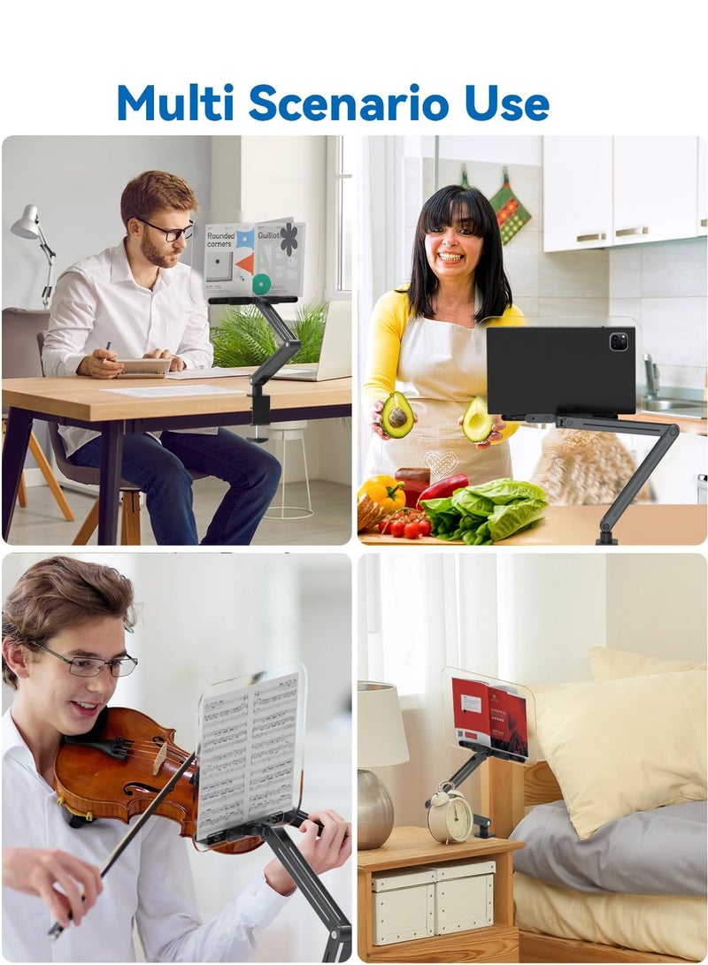 XiuWoo Desk Clamp Acrylic Book Stand for Reading, Ergonomic Design Adjustable Height up to 20 inches with Rotating Bases Cookbook Stand, Suitable for Recipe Sheet Music Tablet,Black - Image 5