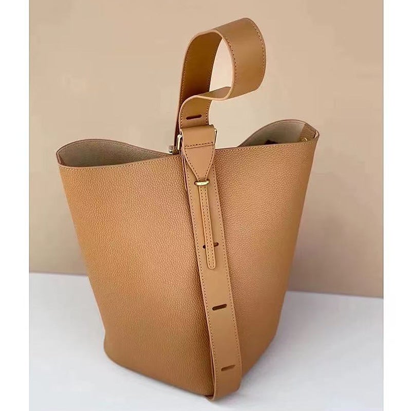 Top Layer Cowhide Bucket Bag Niche Design High-End Shoulder Bag Lazy Commuter Crossbody Bag - Image 2