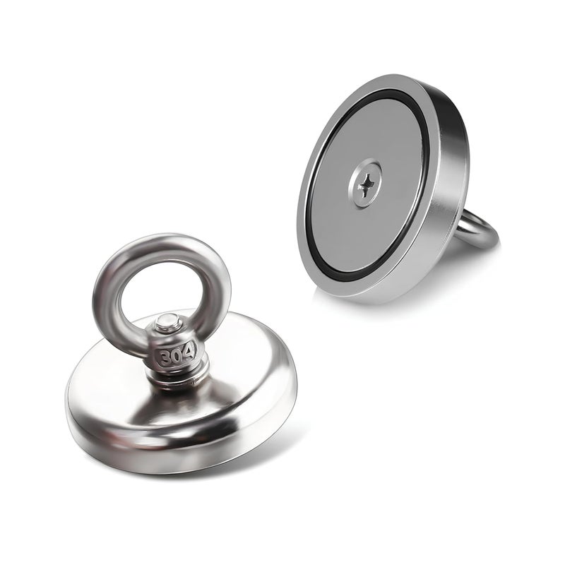 Poaker 304 Stainless Steel Neodymium Fishing Magnet – Super Strong Rare Earth Magnet with Powerful Pulling Force, Corrosion-Resistant Round Design for Salvage, Treasure Hunting & Recovery (90MM) - Image 1