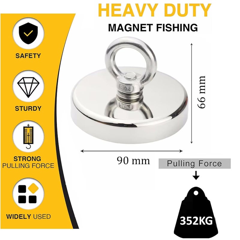 Poaker 304 Stainless Steel Neodymium Fishing Magnet – Super Strong Rare Earth Magnet with Powerful Pulling Force, Corrosion-Resistant Round Design for Salvage, Treasure Hunting & Recovery (90MM) - Image 2