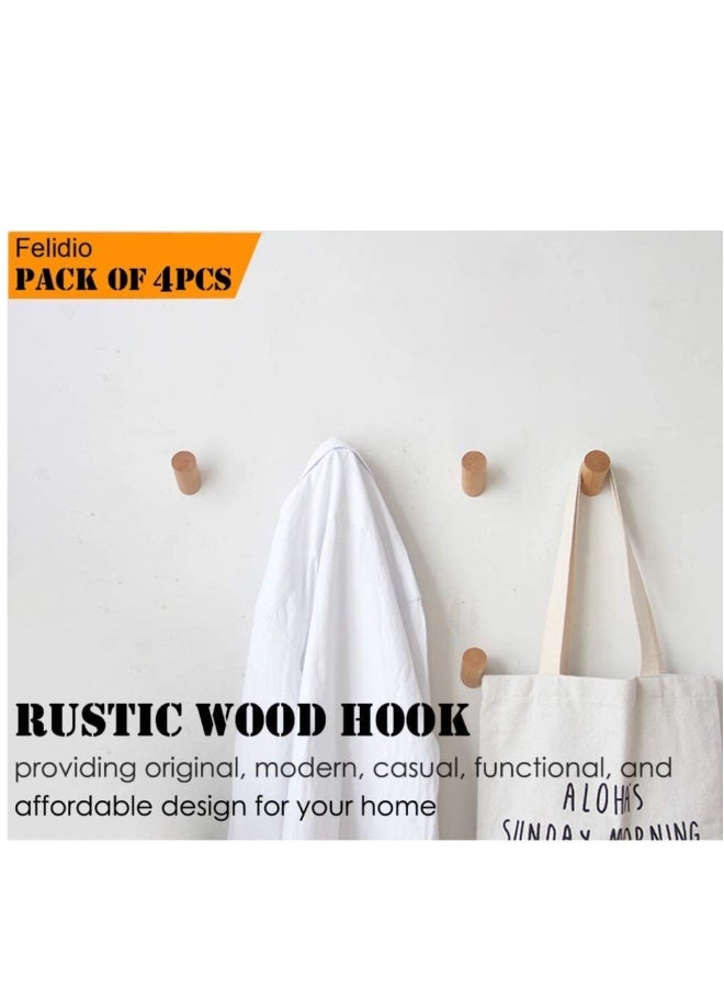 Wall Hooks, 4 Pack Natural Wood Coat Hooks Mounted, Rustic Rack Hat Robe Hook Entryway Hangers Heavy Duty for Hanging Towels, Beech - Image 2