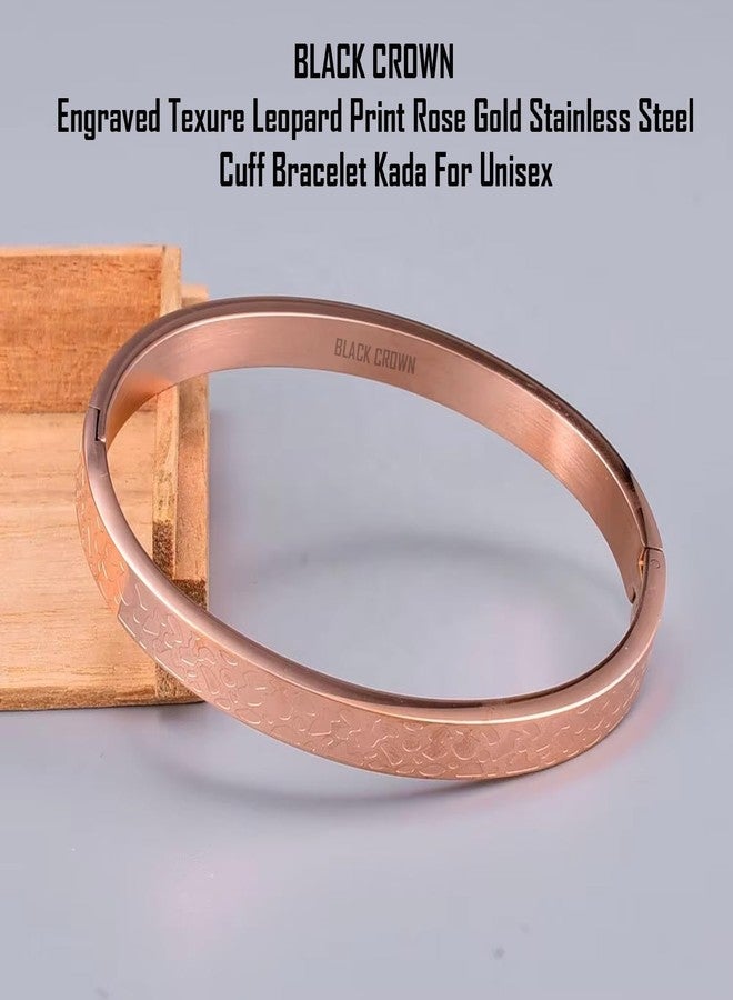 Black Crown BLACK Engraved Texure Leopard Print Unisex Jewelry, Rose Gold Plated Stainless Steel Fine Jewelry Cuff Bracelet Stainless Steel Material Kada. (ROSE GOLD)(Leopard Print) - Image 2