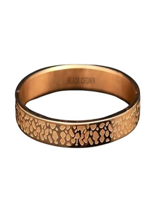 Black Crown BLACK Engraved Texure Leopard Print Unisex Jewelry, Rose Gold Plated Stainless Steel Fine Jewelry Cuff Bracelet Stainless Steel Material Kada. (ROSE GOLD)(Leopard Print) - Image 1