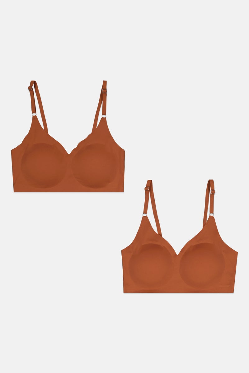 bebe Women 2 Pieces Plain Lightly Padded Bra, Brown - Image 1