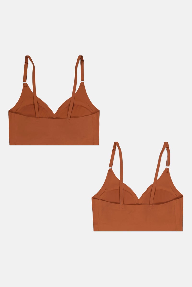 bebe Women 2 Pieces Plain Lightly Padded Bra, Brown - Image 2