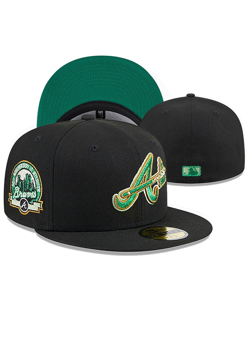 NEW ERA Atlanta Braves Black Fitted Hat - Green Logo Embroidery-63.5cm 